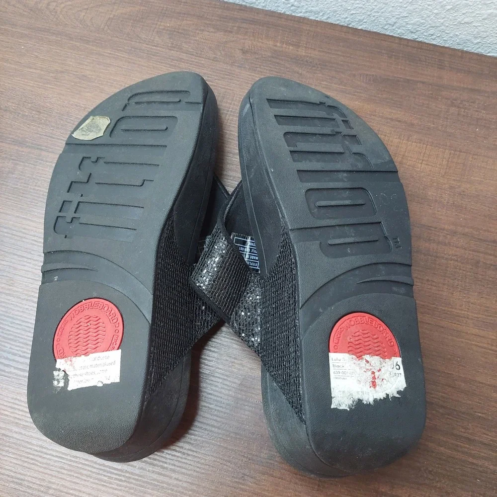 FitFlop Lulu Shimmer Suede‎ Black Sandals Women's Size 6